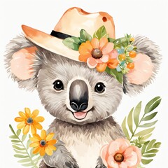 Floral Baby Koala Nursery Generative AI Illustration 