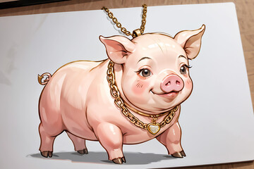 Draw me a pig wearing a gold necklace.
Generative AI