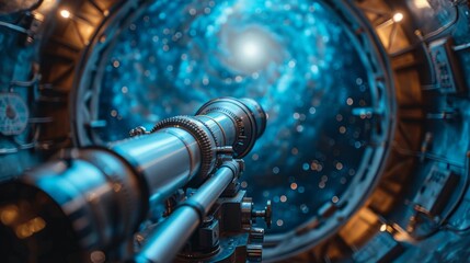 A telescope pointed towards the night sky, capturing images of distant galaxies and stars