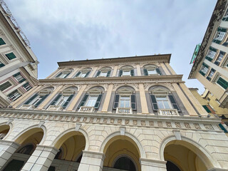 palazzi storico in centro città di genova italia, historical building in the downtown of genoa city italy  - obrazy, fototapety, plakaty