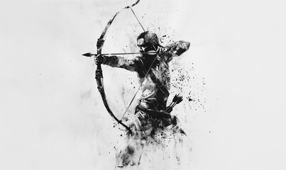 Abstract archer in dynamic ink splatter