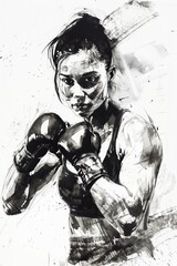 Confident female boxer ready to fight