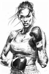Pencil sketch of a determined female boxer ready for a fight