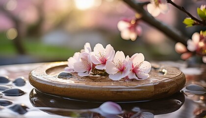 Blossoming Harmony: A Coffee Table Oasis with Nature's Touch"health, spring, treatment, decoration, care, body, therapy, blossom, 