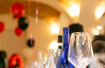 Blue bottle on background