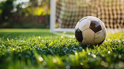 The soccer ball confidently hits the goal net, scoring the decisive goal in a tense game and paving...