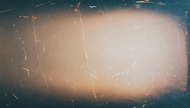 Vintage distressed old photo light leaks, film grain, dust and scratches texture overlay with vignette border. Dirty grunge analog 8k widescreen retro effect background with copy space