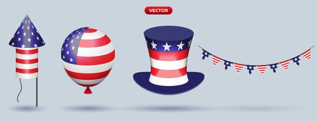 3d ornament for 4th of july american independence day celebration. vector illustration