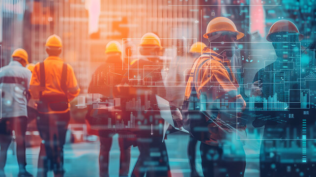 Diverse Team of Construction Professionals Working on a Busy Urban Site