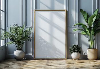 Home Interior with a Frame Poster Mockup, Modern Interior Design, 3D Render, 3D Illustration with ISO