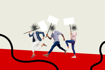 Composite photo collage of headless people crowd run hold picket demonstration american black rights racism isolated on painted background