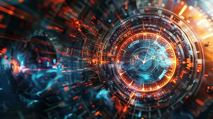 Obraz premium Futuristic time travel: abstract background with clock motifs, illustrating the concept of time