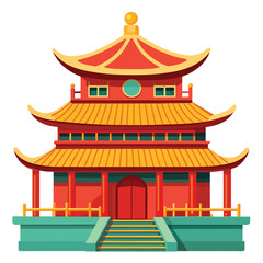 colorful illustration of chinese or japanese castle