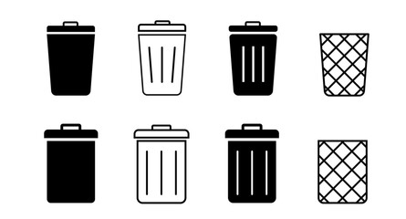Trash can vector icons set. Trash bin.  Vector illustration