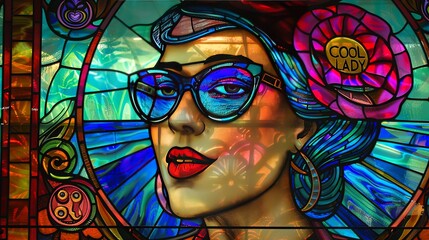 stained glass window woman with glasses