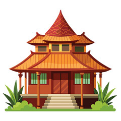 colorful illustration of indonesian traditional house