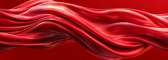 Obraz premium A luxurious red silk fabric flowing with soft waves and curves against a red background.