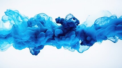 Acrylic blue colors in water. Ink blot. Abstract black horizontal long background. 