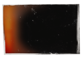 Vintage photo, black background with red light leak, dusts and scratches, with semi-transparent egde of the film on transparent background. Retro photo film background for artistic templates.