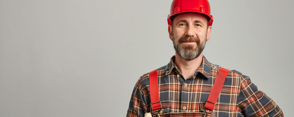 Confident construction worker with helmet