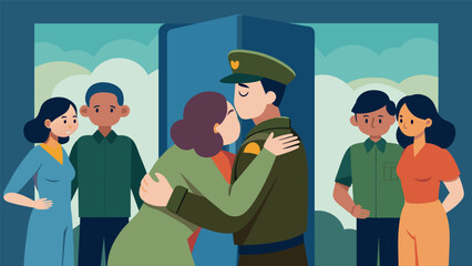 The heartwrenching scene of a soldier bidding farewell to his loved ones knowing he may never return.. Vector illustration