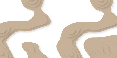 Brown Abstract Wavy Paper Cut Background with Shadows, Vector. Modern Design
