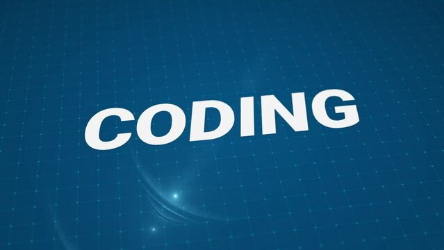 Coding glitch text reveal animation on a ball grid background. 4K
