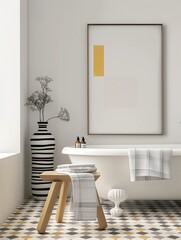 Elegant Minimalism: Oak Framed Art Print in Bathroom