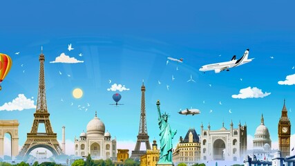 Obraz premium Wanderlust Chronicles: Hand-Drawn Adventure across the Globe