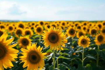 Fototapeta premium Sunflowers dance in a field with whispering winds.
