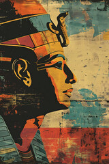 Art Deco Vintage Style Poster with Ancient Egyptian Pharaoh and Palm Trees