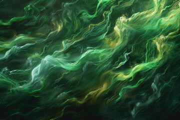 Lively green hues on a black s, abstract vibrancy, colorful motion,