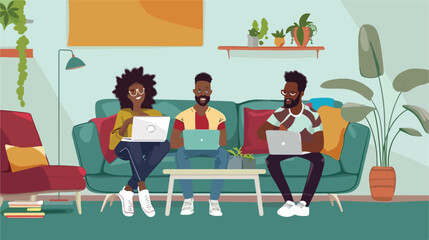 Portrait of African American friends with laptop