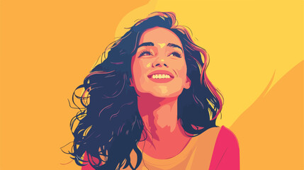 Portrait of happy young woman on color background vector