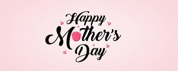 Mother's day greeting card. Vector banner with pink flower. Calligraphy text on pink background. .