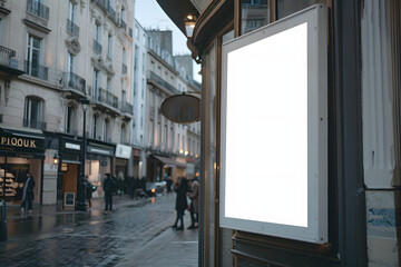 photorealistic blank poster in french shop