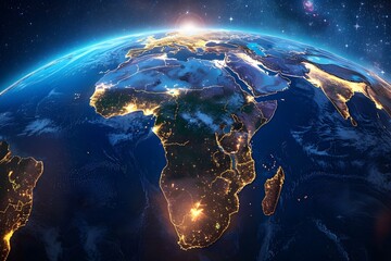 A view of Earth from space, showcasing the radiant night lights of cities, the planet's rotation and the spread of human civilization