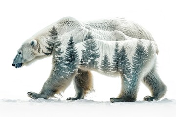 Fototapeta premium Polar Bear and Pine Forest Double Exposure