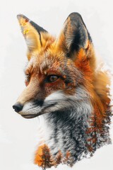 Fototapeta premium Fox with Fall Foliage Double Exposure