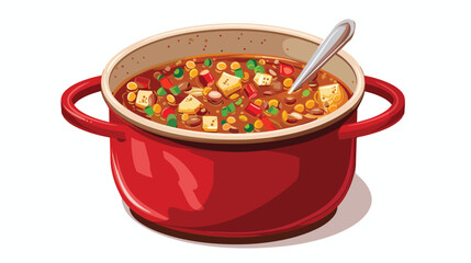 Pot of tasty lentil soup on white background 