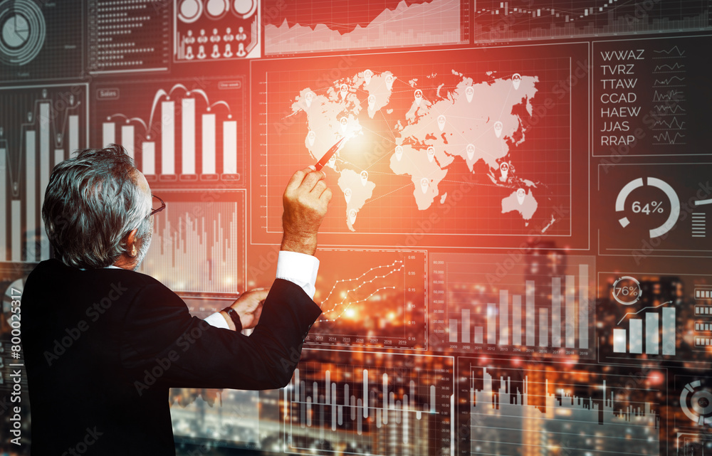 Poster data analysis for business and finance concept. interface showing future computer technology of prof