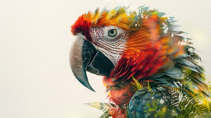 Double exposure of a macaw in the rainforest