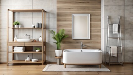 minimalist frame mockup in modern bathroom