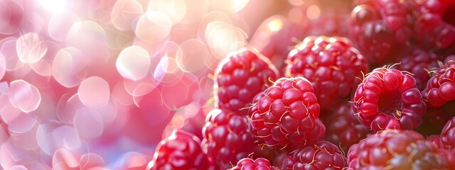Blurred background with fresh raspberries.