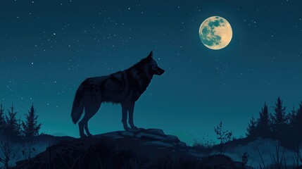 Wolf Silhouette Against the Moon