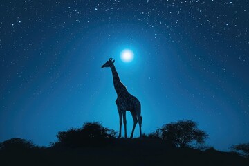 Giraffe Silhouette with Cosmic Sky Background