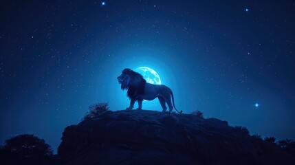 Regal Lion under a Star-Studded Sky