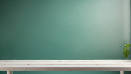 empty white wooden table for product display on green background