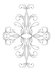 Black winter mandala with four beams on white background. Decorative lacy swirl pattern vector illustration. Monochrome single pattern of curved lines and swirls. Elegant lace tattoo