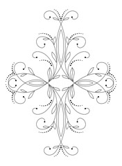 Black winter mandala with four beams on white background. Decorative lacy swirl pattern vector illustration. Monochrome single pattern of curved lines and swirls. Elegant lace tattoo